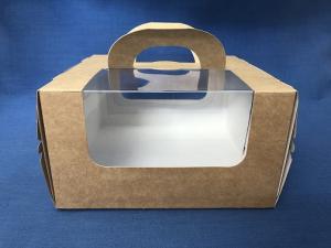 Коробка для торта 18х18 см, h 10 см, картон крафт, с окном, ручкой и линией отрыва, 1*5 (150)