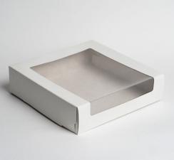 Коробка для торта 22,5х22,5 см, h 6 см, С ОКНОМ, картон белый, с окном (80) Арт. КТ 60 