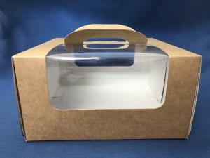 Коробка для торта 22х23 см, h 12 см, картон крафт, с окном и ручкой, 1*5 (150)
