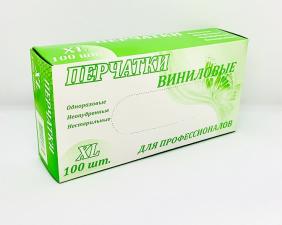 Перчатки виниловые р-р ХL, 1*100шт/50пар в уп. (10уп/кор) ПФ